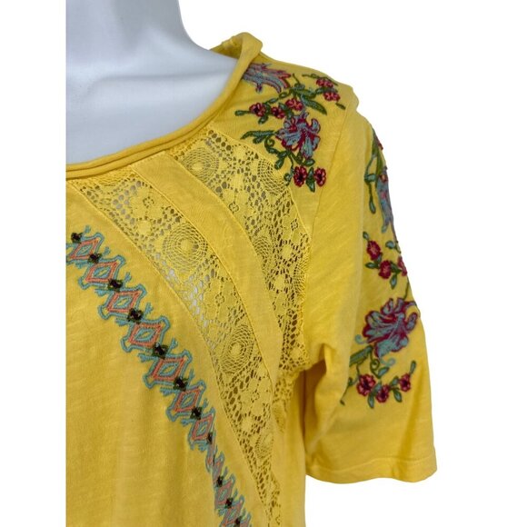 Sundance Splendor In Bloom Yellow Floral Embroidered Lace Top Boho Womens Size X - Picture 4 of 8